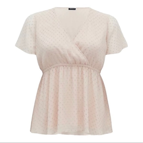 torrid Tops - TORRID LILY - IVORY SWISS DOT SURPLICE BABYDOLL BLOUSE